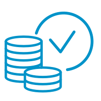 An icon of a clock and coins representing time and money.