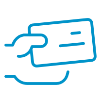 An icon of a hand holding a card showing payment rentals.