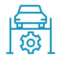 An icon of a car and cog representing car maintenance.