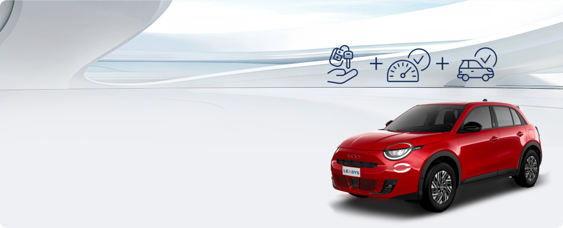 A red car surrounded with icons representing that the car has maintenance packages available.