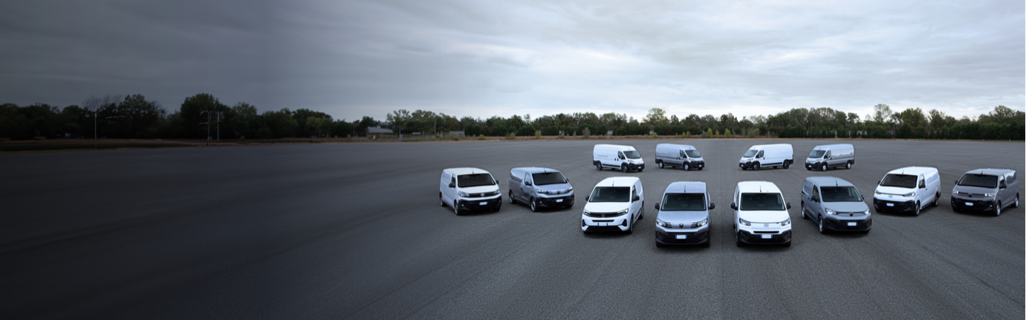 A fleet of vans in a car park