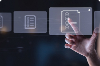 A person tapping a digital symbol of a document.