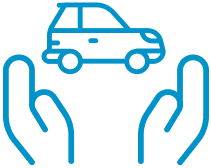 An icon of a ca hovering over  some hands representing care.